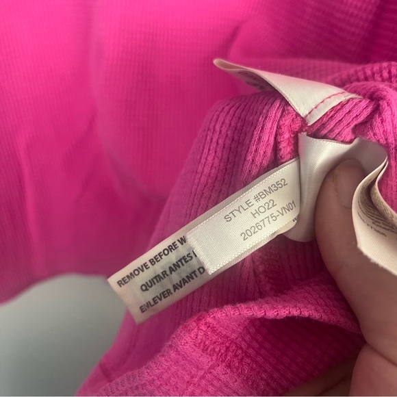 J. Crew Waffle henley hot pink button detail top size medium - Picture 4 of 6